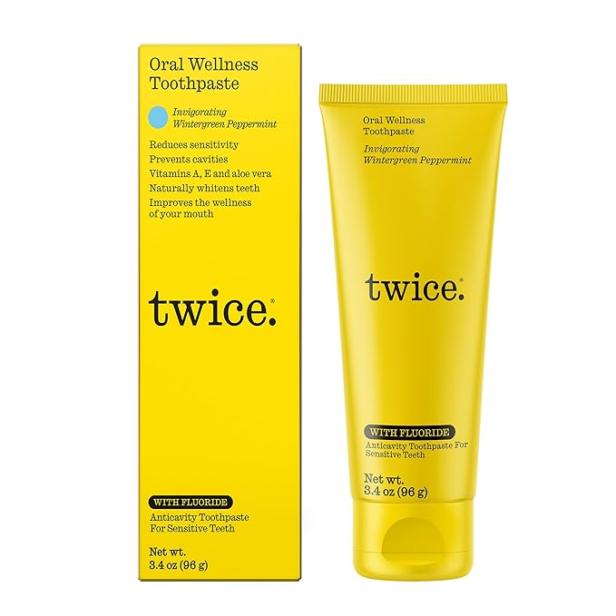 Twice Twice Oral Wellness Toothpaste with Fluoride – Natural Anticavity Toothpaste for Sensitivity Relief, Whitening & Fresh Breath, Wintergreen Peppermint, 3.4oz