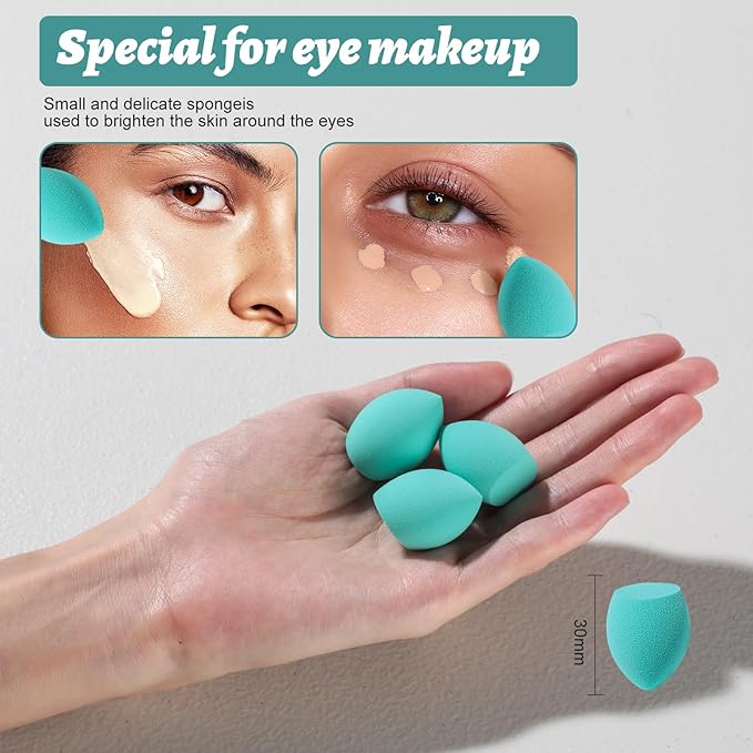 Makeup Sponge Set BS-MALLTriangle Puff 14 Pcs for Liquid, Cream, and Powder, Multi-colored and Mini Makeup Sponge (C-Green)