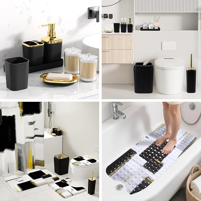 Bathroom Accessories Set - 26PCS Black Bathroom Set, Bathroom Accessory Set with Shower Curtain and Rugs and Bathtub Mats for Home