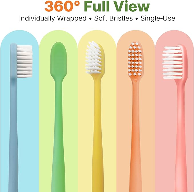 40 Pack Disposable Toothbrushes Bulk – Individually Wrapped Soft Bristles Single Use for Adults & Kids, Travel Hotel Guest Dental Office Donation Emergency Hygiene,Minimalist Design 5 Colors