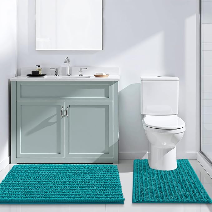 Arotive Luxury Chenille Bathroom Rug Mat, Extra Soft Thick Absorbent Shaggy Bath Rugs, Non-Slip Machine Wash Dry, Plush Bath Mats for Bathroom, Shower and Tub, 36x24, Lake Blue