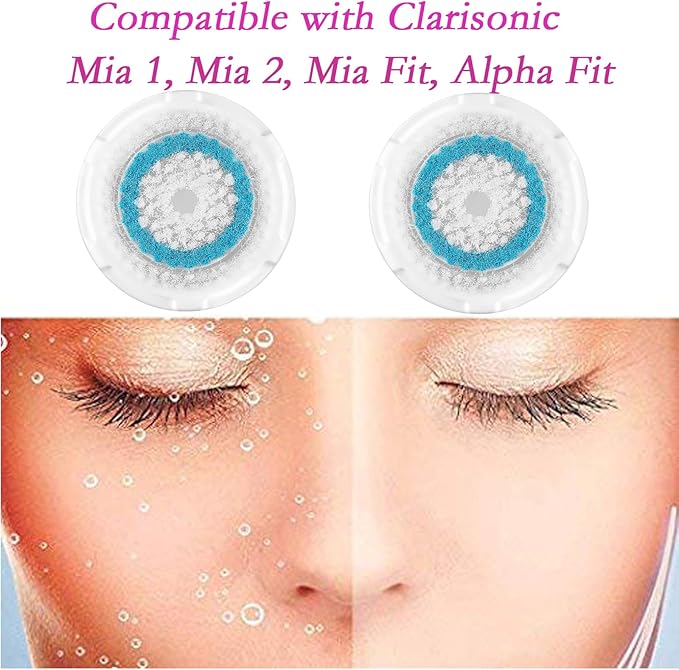 Brush Head Replacements Compatible with Clarisonic Mia 1, Mia 2, Mia Fit, Alpha Fit, Smart Profile Uplift and Alpha Fit Face Cleaning Brush Heads (Blue-2Pack)