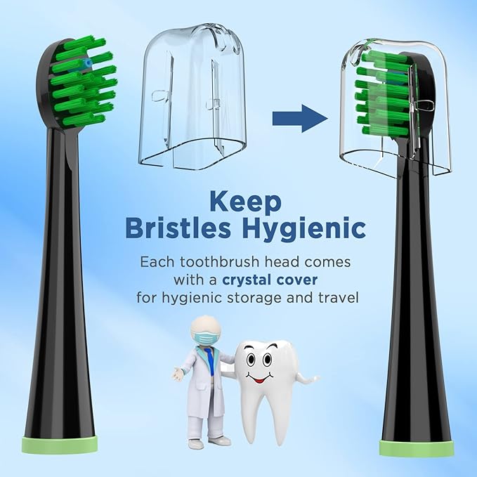 Replacement Toothbrush Heads for All Waterpik Sonic Fusion Models (SF-01, SF-02, SF-03, and SF-04 Series), Compact, with Covers, 10 Count, Black
