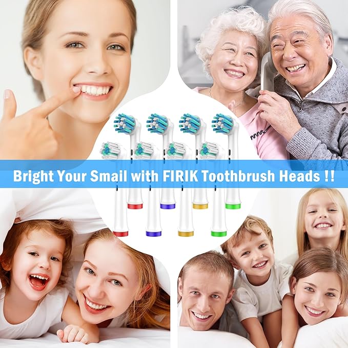 FIRIK Electric Toothbrush Heads Replacement Compatible with Oral B: 8 Pack Professional Brush Head Refills for Braun Pro 1000/3000/5000/7000/8000/9000