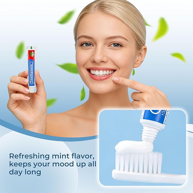 Travel Toothpaste Bulk, 10g/0.35oz Red & Blue Disposable Toothpaste Suitable for Hotels, Camping, Guests, Homeless Individuals, Charities (100-PACK)