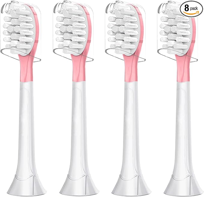 Kids Replacement Toothbrush Head for 7+ Child Soft Brush 4 Pack & 4 Hygienic Cover Compatible with Phillps Kids Electric Toothbrush HX6321, HX6340, HX6032/94, HX6321, HX6042 Pink 4 Pack