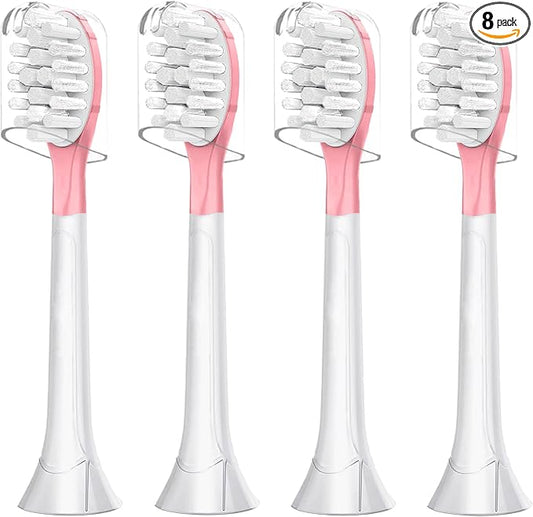 Kids Replacement Toothbrush Head for 7+ Child Soft Brush 4 Pack & 4 Hygienic Cover Compatible with Phillps Kids Electric Toothbrush HX6321, HX6340, HX6032/94, HX6321, HX6042 Pink 4 Pack