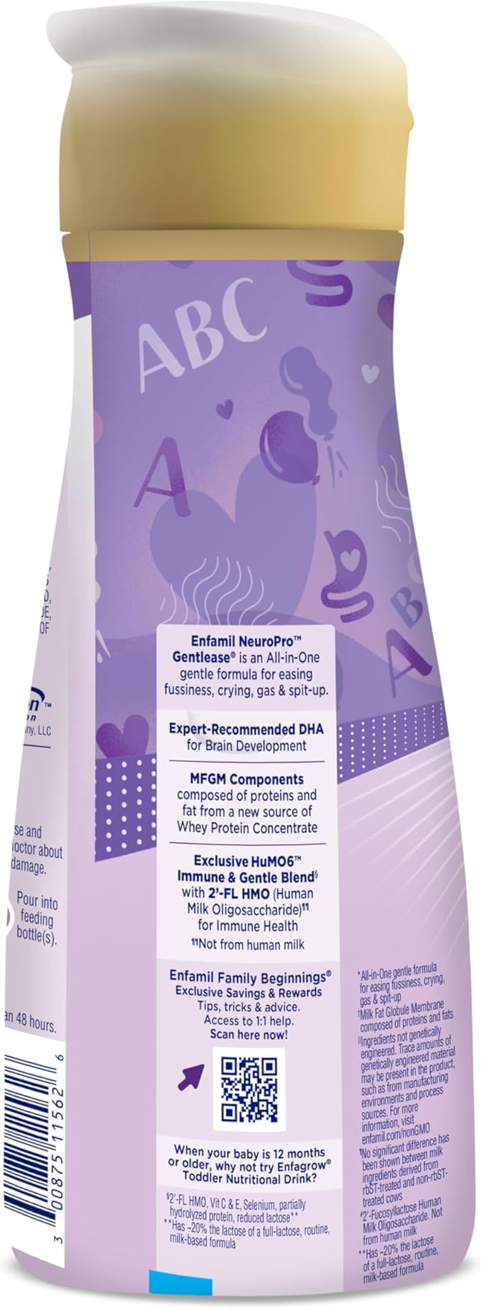 Enfamil NeuroPro Gentlease Ready-to-Feed with Smaller Proteins for Easy Digestion, Brain Supporting DHA, Prebiotic, HuMO6* Blend, Baby Formula for easing Fussiness, Crying, Gas, Spit-up in 24hrs, 32 Fl Oz, Pack of 6