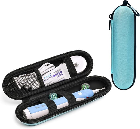 Nincha Compact Electric Toothbrush Travel Case, EVA Protective Storage Bag for Philips Sonicare/Oral-B, Waterproof Portable Carrying Case with Mesh Pocket & Elastic Bands (Cyan)