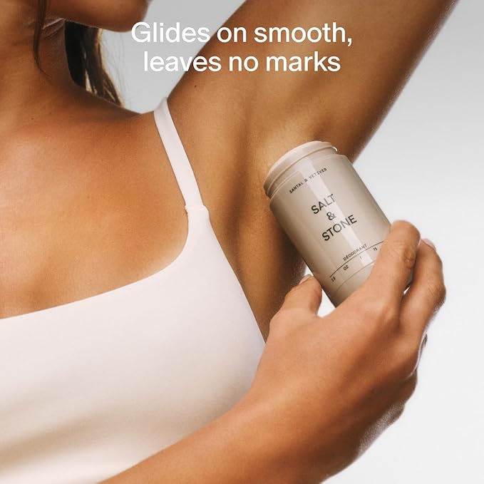 SALT & STONE Aluminum Free Deodorant | Extra Strength 48 Hour Protection for Women & Men | Made with Seaweed Extracts, Shea Butter & Prebiotics (Santal & Vetiver)