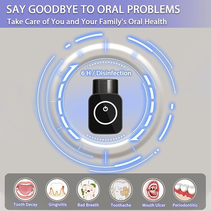 Wall Mounted Toothbrush Holder, 1 Cup Toothbrush Holders with Smart Drying and Cleaning, Toothbrush Cleaning Case with Solar Charging, Toothbrush Organizer with 2 Brush Slots (Black - 1 Cup)