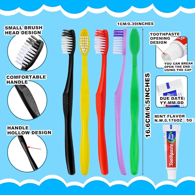 HAIFOTRVA 20pcs Disposable Toothbrushes with Toothpaste,Single Use Toothbrush with Toothpaste Individually Wrapped Disposable Travel Toothbrushes Kit Bulk for Homeless,Hotel,Guests(5 Colors)