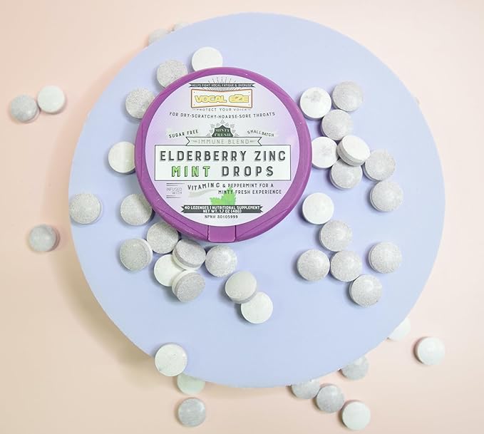 Vocal Eze Elderberry Mint with Vitamin C and Zinc (40) | Lozenges to Relieve Sore, Hoarse, Fatigue, Dryness of Throat | Voice Support, Sugar Free