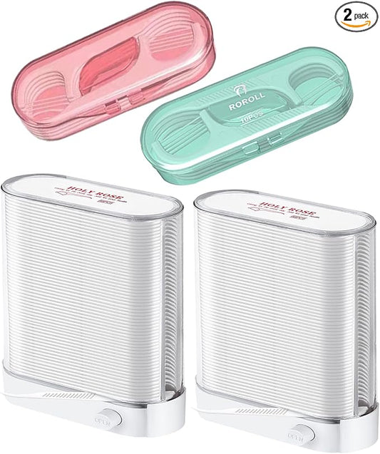 Holy Rose Dental Floss Dispenser 2 Box, Floss Picks Micro Portable Case 2 Boxs,with Adults Floss Sticks 196 Count,Flossers Toothpicks Sealed Storage Perfect forFamily,Hotel,Travel for Clean Teeth.