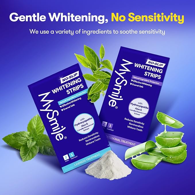 MySmile Teeth Whitening Strips, Hydroxyapatite-Infuse White Strips, Non-Sensitive Teeth Whitening with Soothing Natural Ingredients, Enamel-Safe, Residue-Free, Non-Slip, 21 Treatments Kit (42 Count)