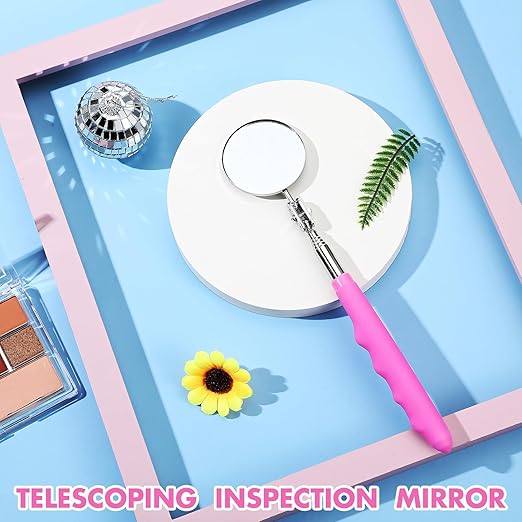 1 Pcs Telescoping Inspection Mirror Mechanics Automotive Tool with Long Handle Extendable Mirror on a Stick for Technicians Mechanics Contractors Checking Observation(Pink,Round)