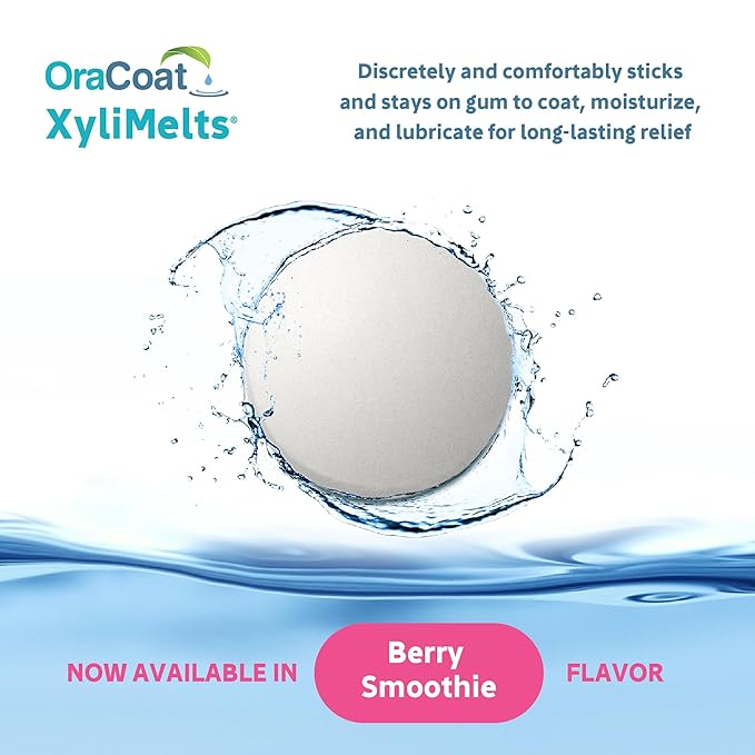 Oracoat XyliMelts for Dry Mouth Night Time or Day - Moisturizing Dry Mouth Adhering Discs, Sugar Free with Xylitol, 230 Count, Berry Smoothie Flavor, 8-Hour Relief