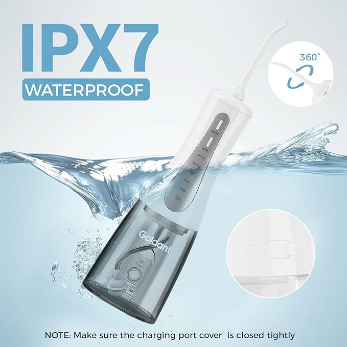 350ML Water Dental Flosser Teeth with Stand Convenient Storage, 5 Modes Portable Cordless Oral Irrigator, Electric Rechargeable IPX7 Waterproof for Home Travel Teeth Cleaning (White)