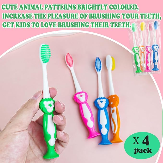 Disposable Toddler Toothbrushes - Pack of 20, Manual Suction Cup Bulk Kids Toothbrushes Individually Wrapped Animal Toothbrush for Home, School, Camp, Daycare, Travel