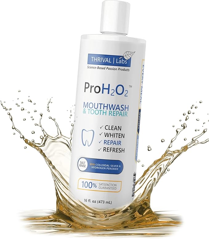 ProH2O2 Natural Mouthwash, Salt Swish, & Tooth Repair by Thrival Labs, Press Top Dispensing, Family Pack (4 Pieces)