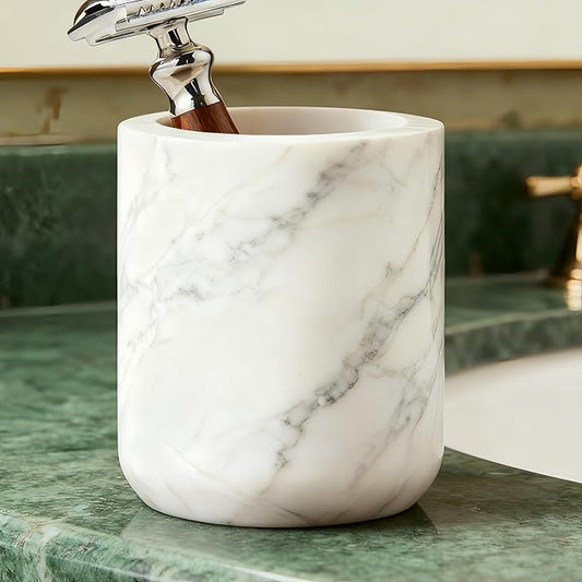 White Marble Toothbrush Holder for Bathroom, Natural Organic White Marble Toothbrush Cup, Mordern Style Texture Razor Holder, Razor Organizer for Dressing Table, Countertop, Hotel
