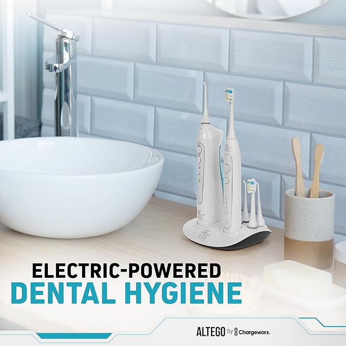 ChargeWorx Altego Ultra-Sonic Combo Set, Portable Electric Toothbrush and Water Flosser, Cordless Oral Irrigator and Rechargeable Dental Kit with Extra Tips