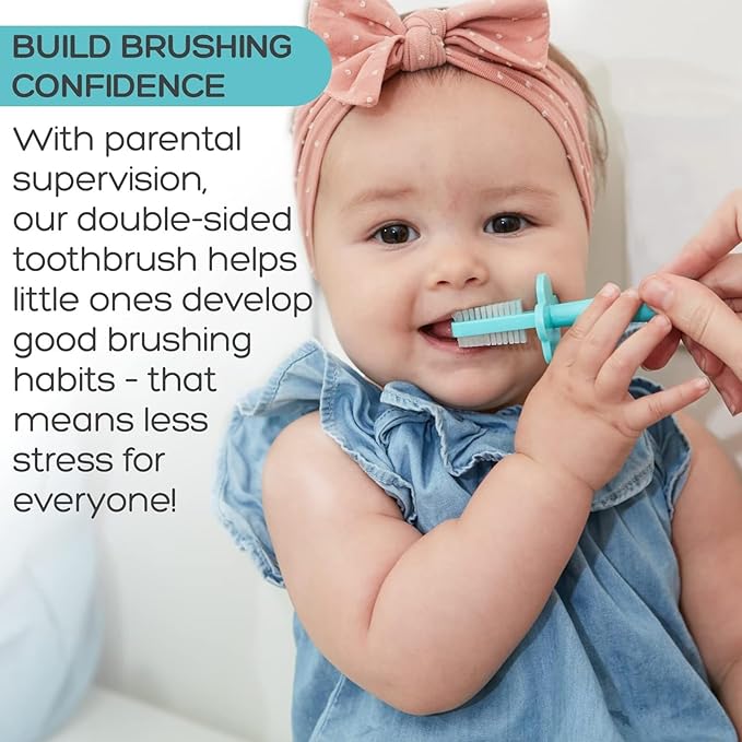 grabease Double Sided Baby Toothbrush - Silicone Finger Brush for Infant Gums - Soft Dual-Sided Brush for Toddler Teeth - Training Toothbrush for Toddlers & 1-Year-Olds - Pack of 2, Mint & Blush