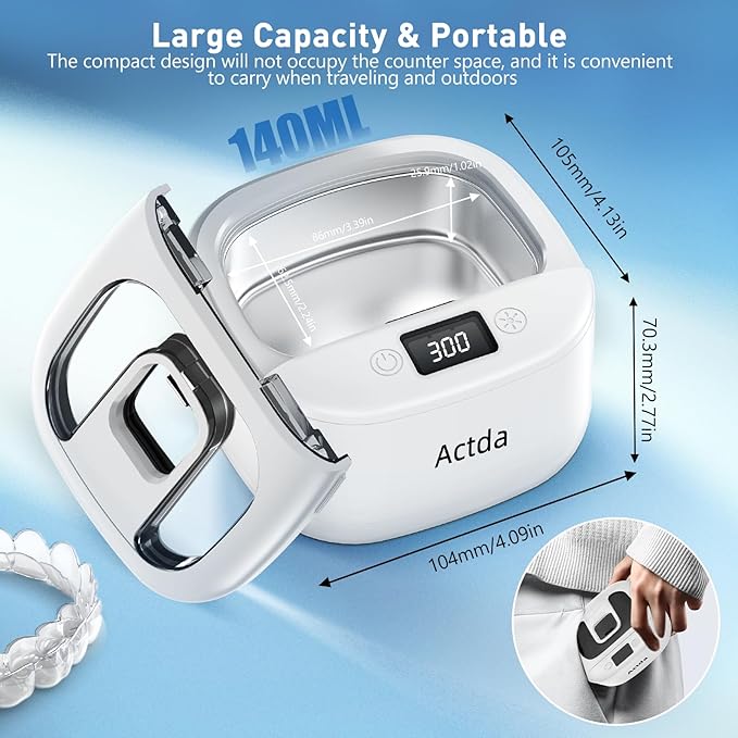 Ultrasonic Retainer Cleaner,Sonic Dental Cleaning Machine,Dental Cleaning Pod Night Guard Cleaner for Dentures, Retainers,Aligner, Mouth Guards, Jewelry Clean, Type-C Charge, 2600MAh,Waterproof.