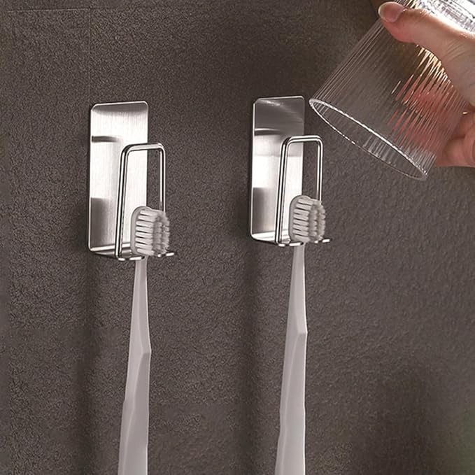 Gatuida Stainless Steel Toothbrush Holders Wall Mounted 2pcs Adhesive Electric Toothbrush Rack for Bathroom Cup Organizer