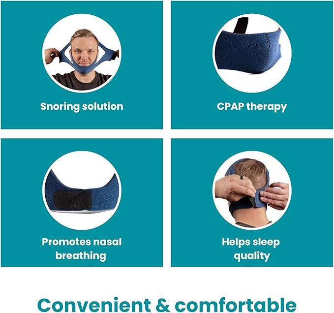 LIfeSource Made in USA Anti Snoring Ruby Chin Strap for CPAP Users, Chin Strap for Snoring, Breathable, Adjustable, Latex Free, Comfortable Sleep Support for Men & Women, Snoring Support, Navy