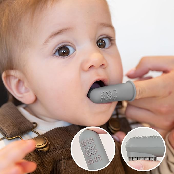 haakaa Silicone Baby Finger Toothbrush, Oral Care for Infants&Babies&Toddlers&Kids, Soft Food Grade Silicone, 0 Months+, 2 Pack, Pea Green