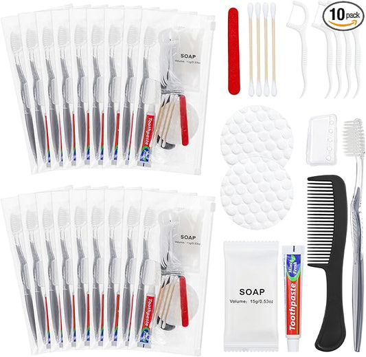 Travel Toothbrush Kit, Hygiene Kit Comes in A Double Sealed Individual Package, Personal Hygiene Kit for Hotel, Camping, Home and Travel (10 Set)