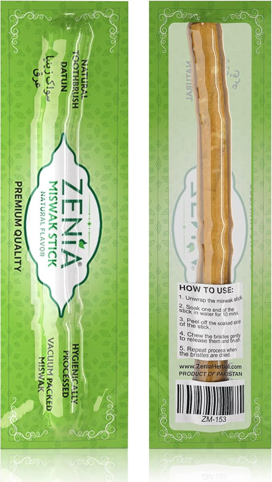 Zenia Sewak Natural Miswak Toothbrush - Vacuum Sealed Natural Flavor Traditional Peelu Toothbrush Stick - for Healthy Gums, Teeth, and Fresher Breath (Pack of 3)