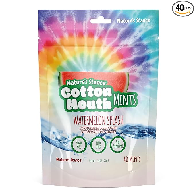 Nature's Stance Cotton Mouth Xylitol Mints, Dry Mouth Lozenges Sugar Free, Mouth Watering Mints - Stimulates Saliva & Freshens Breath, 40 Count (Watermelon Splash)