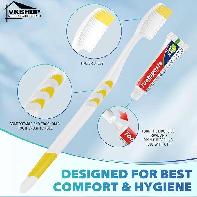 Disposable Toothbrush with Toothpaste, 12 Pack Individually Wrapped Travel Toothbrushes Set, Portable & Hygienic for Camping, Travel, Hotel, Flight, Party, Daily Use (White, 5g Toothpaste)