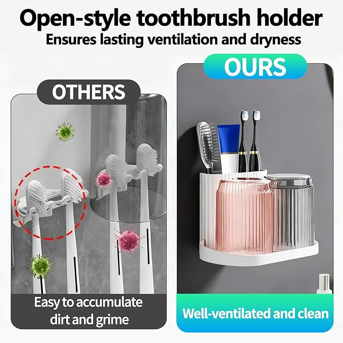 Toothbrush Holder,Bathroom Toothbrush Holder Suitable for Bathroom Organizer Place The Cup Upside Down to Drain Bathroom Stands for Storing Toothpaste Toothbrushes and Other Toiletries (Green)