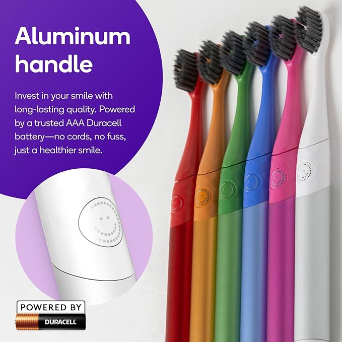 Burst Nova Toothbrush (Orange) | Sonic Powered Teeth Whitening | Super-Soft Bristles | 18000 VPM | 2 Minute Timer | Aluminum Handle | Replaceable Brush Head | Compact Size | with AAA Battery