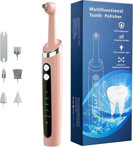 Tooth Polisher,Electric Tooth Polisher Professional with 5 Replacement Heads & 5 Cleaning Modes,USB Rechargeable,Ipx6 Waterproof, Pulidor De Dientes Electrico for Adults & Kids