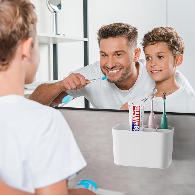 5 Slots Toothbrush Holders for Bathrooms, Wall Mounted Drill-Free Self-draining Wall Shower Holder for Toothbrush, Toothpaste, Razor, Removable for Bathroom Organizers and Storage(White)