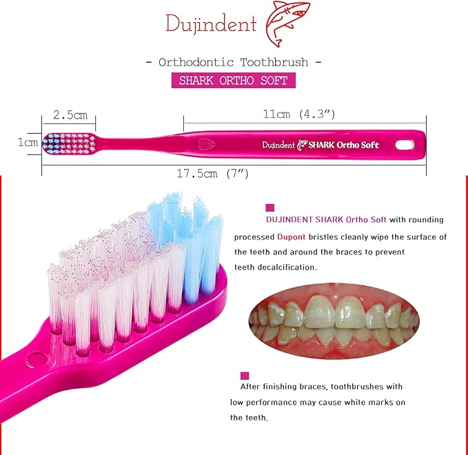 Orthodontic Toothbrush for Braces [6 Packs] V Trim Cutting American Bristles Braces Toothbrush for Brackets and Wires Cleaning (Shark Ortho Soft, 6 Pack)