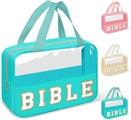 Chenille Letter Bible Bag Case for Girls,Large Study Supplies Church Bag Cover Purse Fits All Bibles,Cute Preppy Christian Tote with Handle Zipper Bible Accessories Gifts for Women(BIBLE-Green)