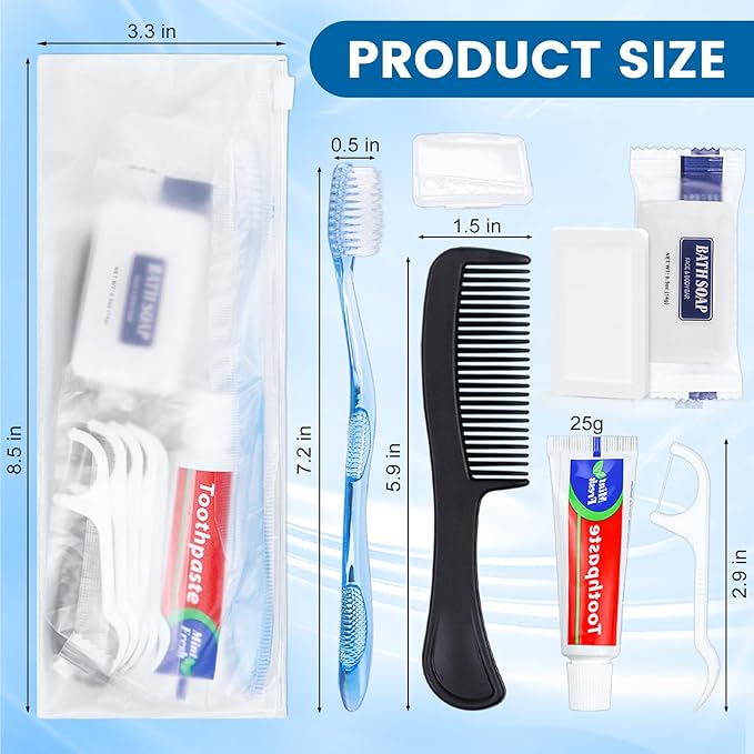 5 Sets Personal Hygiene Kit Bulk, Disposable Toothbrushes with Toothpaste Floss Comb Soap and Cover, Toiletry Kits Homeless Supplies Bulk for Women,Men,Travel,Homeless
