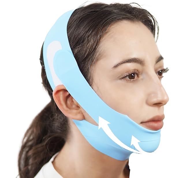 V Line Lifting Mask Chin Strap for Sleeping, Chin Strap, V Line Mask, Face Lifting Strap, Jawline Shaper, Jaw Strap, Double Chin Reducer,Face Lift Tape & Snoring Solution (Blue)