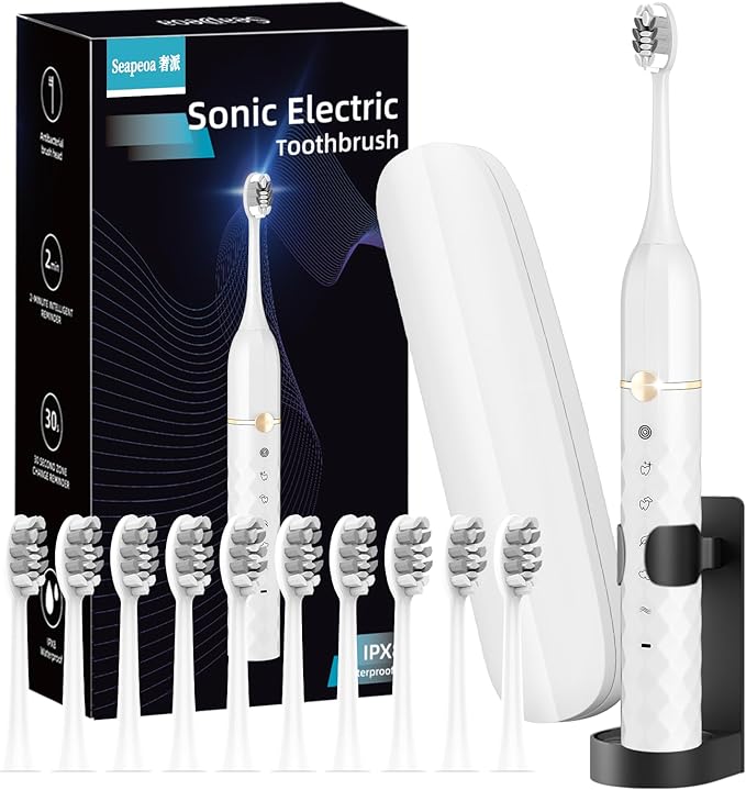 Electric Toothbrush Set, Equipped with 10 Brush Heads and Travel case, IPX8 Waterproof, 2-Minute Timer, 42000 high-Frequency Vibrations, 5 Modes, The First Choice for Gift Giving