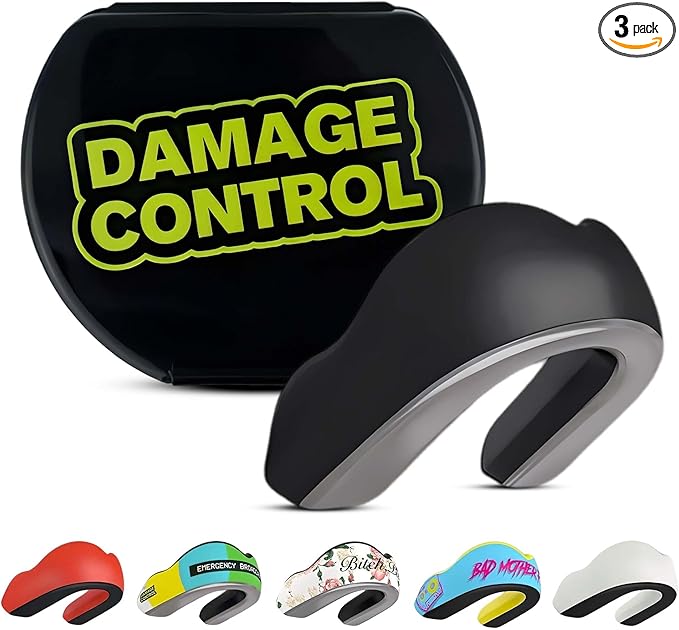 DAMAGE CONTROL Extreme Impact Mouth Guard – Sports Mouthguard for Boxing, MMA, BJJ, Hockey, Rugby, Lacrosse, & More – Mouthpiece for Teeth & Jaw Protection, for Youth & Adults (Adult, Black)