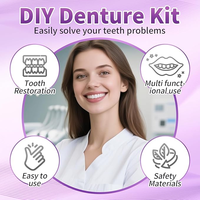 At-Home DIY Denture Kit: Full Set of Upper & Lower False Teeth for DIY Smile Transformation-A03