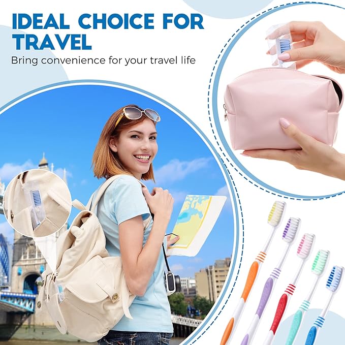 100 Pieces Individually Wrapped Toothbrushes Manual Disposable Travel Toothbrush Medium Soft Bristle Tooth Brush Travel Toothbrushes for Hotel, Guest, Adults, Kids, Multi Color