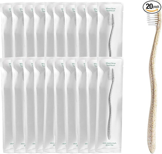 Terra & Co. Gentle Green Toothbrushes – 20-Pack of Plastic-Free Toothbrushes with Soft Bristles for Sensitive Teeth & Gums – Individually Sealed – BPA-Free, Plant-Based, Eco-Friendly & Travel-Ready