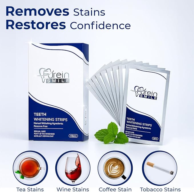 Teeth Whitening Strips, Mint Flavour Whitening Strips with Peroxide Free Formula -Gentle Dental Care & Fresh Breath - Pack of 42(21days Treatments)