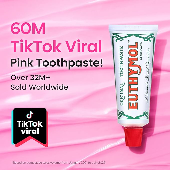 EUTHYMOL Original Pink Toothpaste (3.7fl oz * 2ea/Pack of 2) - Fluoride-Free Toothpaste for Sensitive Teeth & Gum. Bad Breath, Cavity Prevention, 12-Hour Long Lasting Freshness with Wintergreen